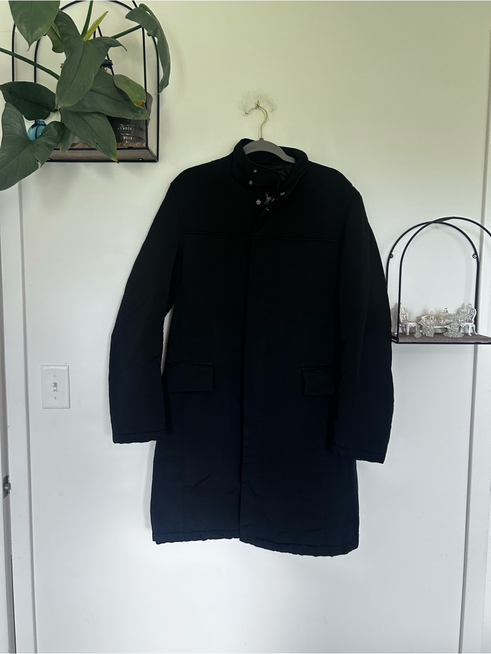Zara Black Cotton Nylon Long Coat‎ Size Large